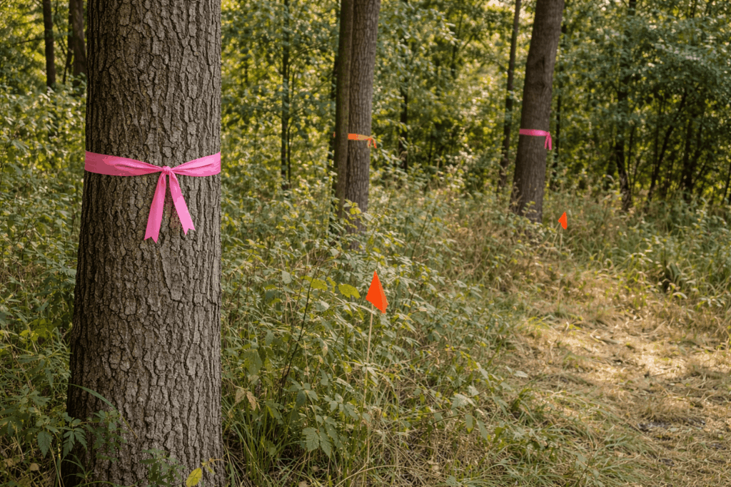 Marking keeper trees before forestry mulching